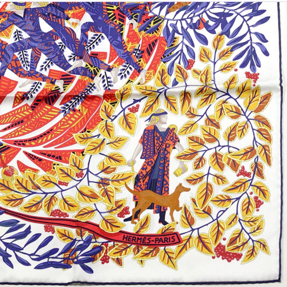Hermès La Promenade de Platon Silk Scarf 90cm Marine Red w/ Box & Extras - Picture 4 of 12